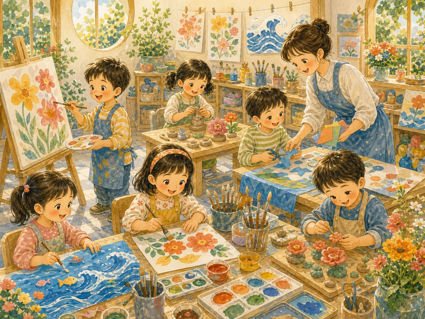 孩子在艺术工坊创作的绘本插图